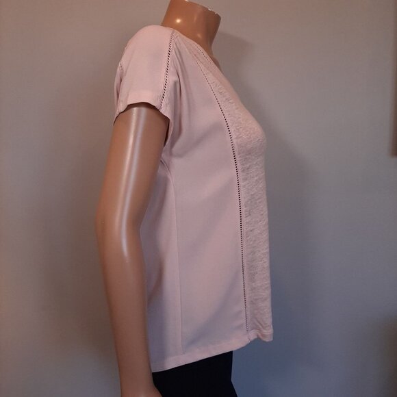 TOMMY HILFIGER Linen Panel Eyelet Tshirt Sheer Top Pink Womens Size Small - Picture 4 of 14